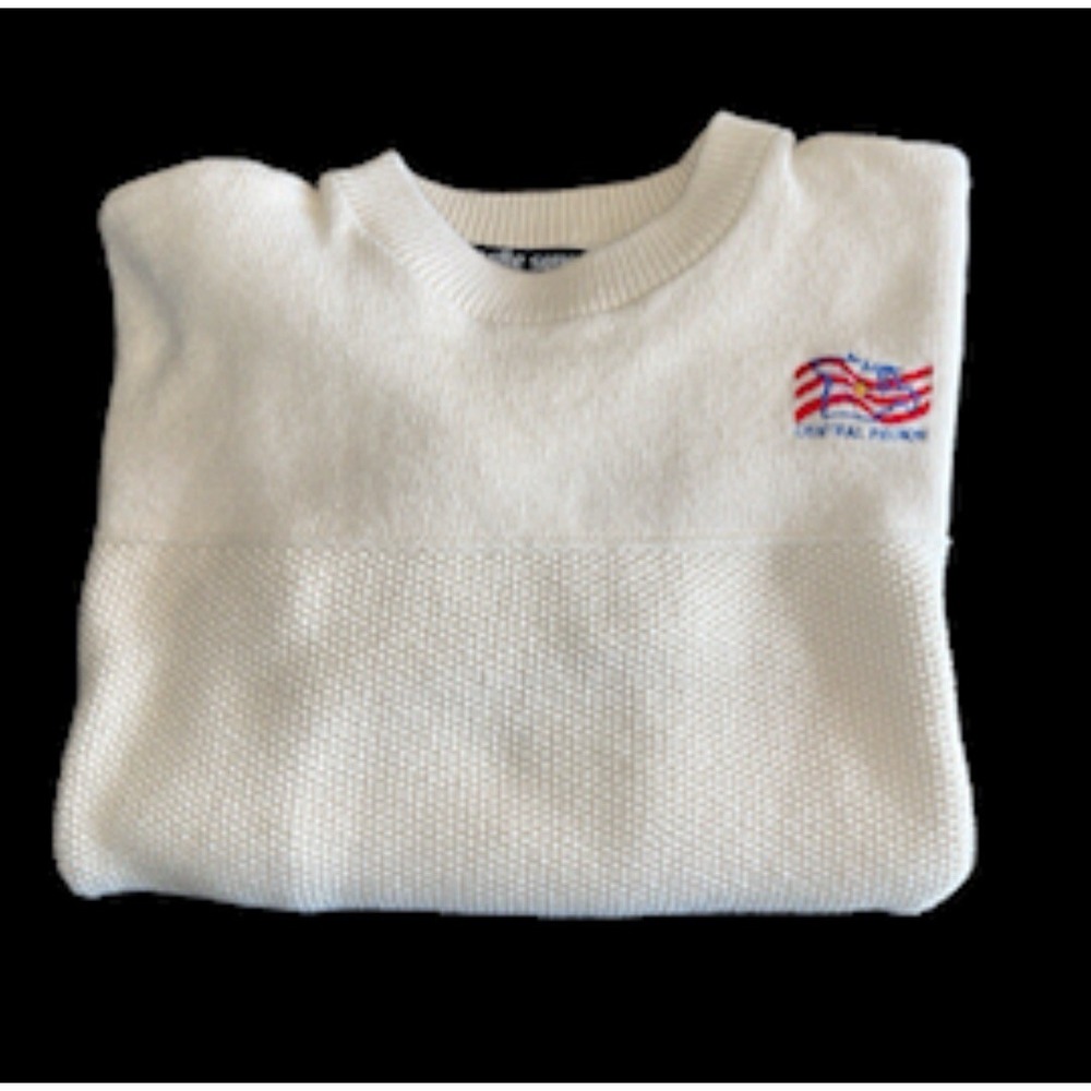 Vintage Castle Square Men's L Sweater Cream Textured Logo Made in USA